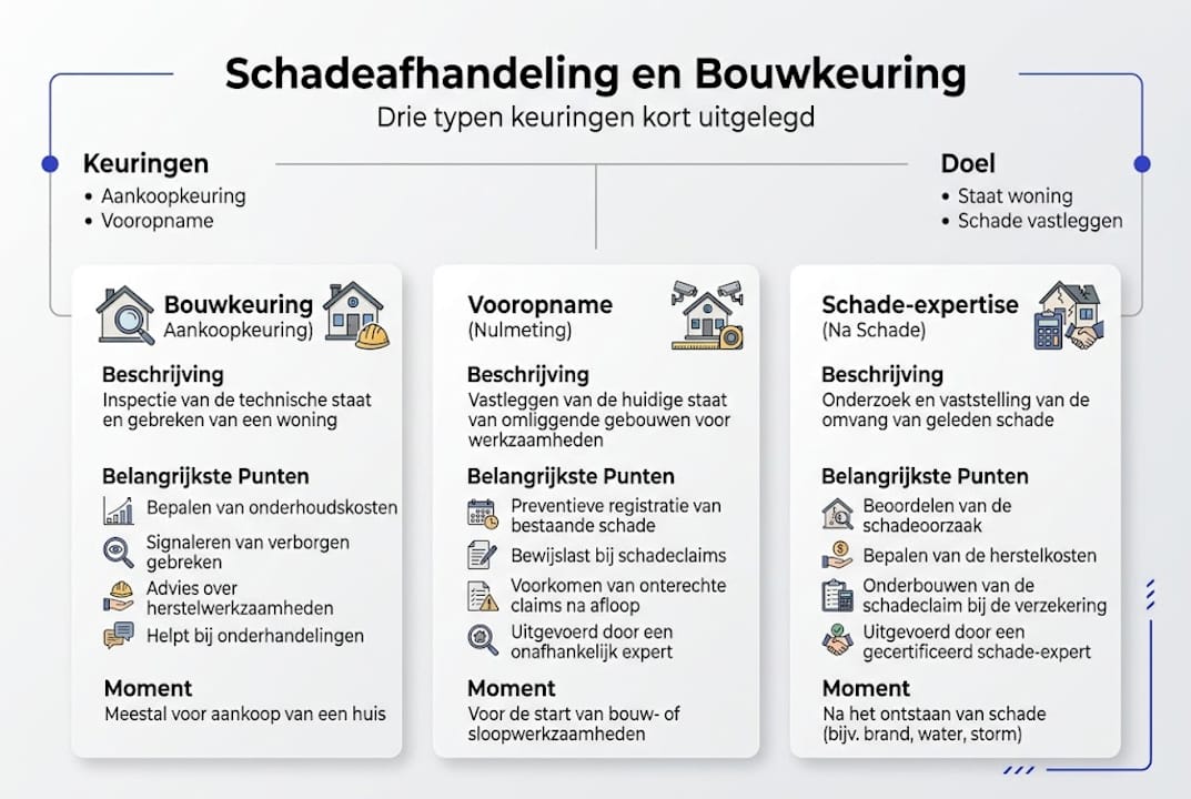Overzicht: soorten bouwkeuringen en hun specifieke doelen in één handige infographic