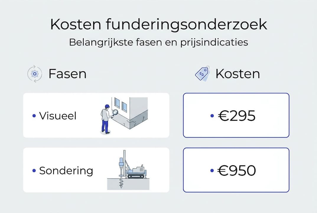 Infographic met de verschillende onderzoeksfasen en bijbehorende kosten van een fundering