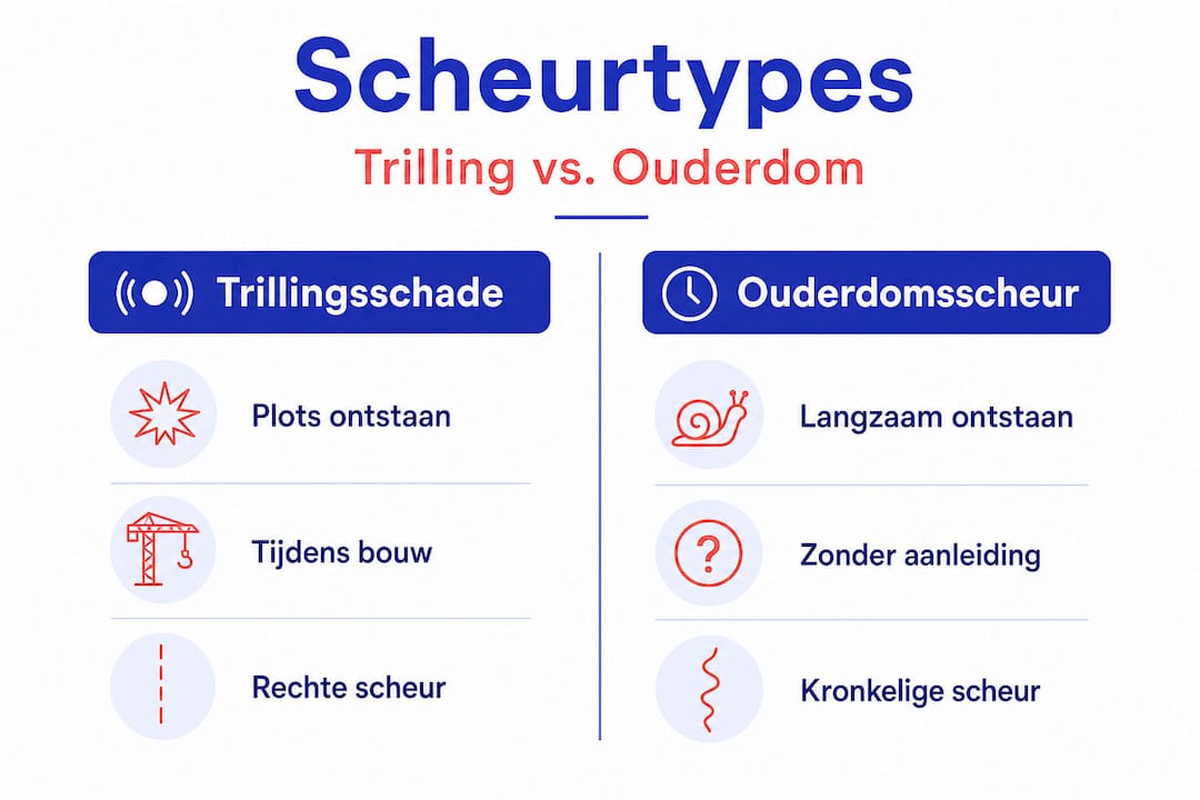 Infographic: het verschil tussen een scheur door trillingen en een scheur door ouderdom