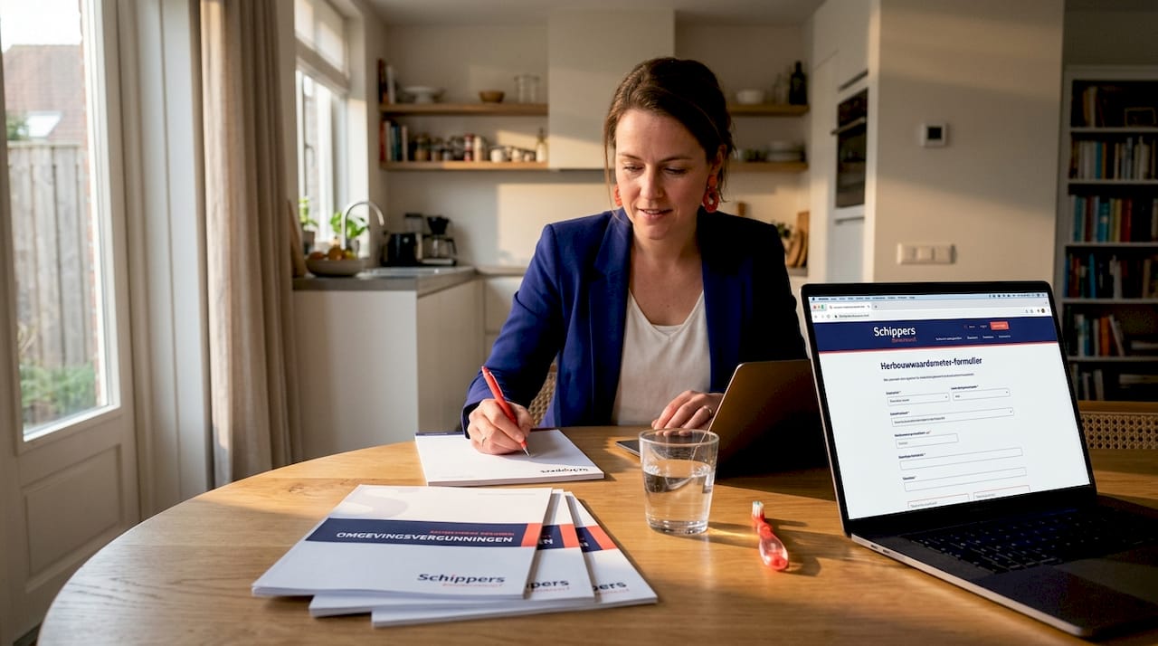 Aan de keukentafel zit een vrouw rustig de herbouwwaarde van haar huis uit te rekenen.
