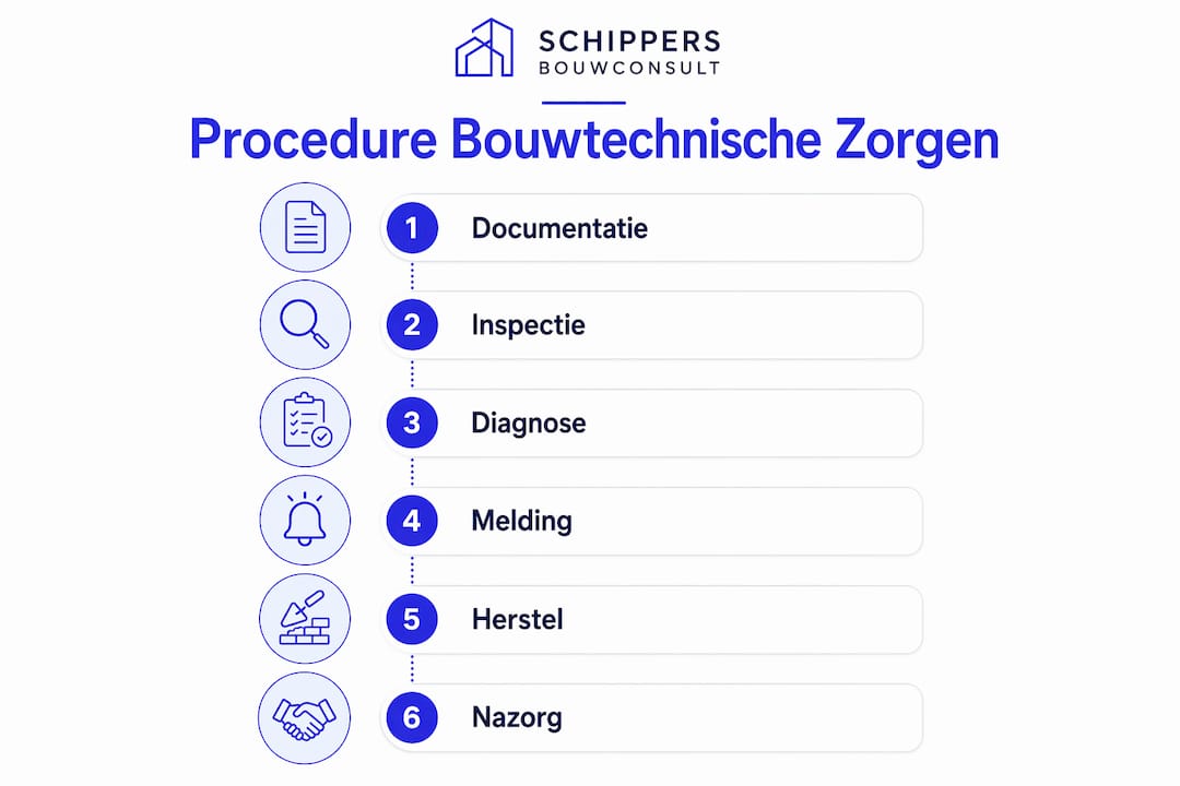 Overzichtelijke infographic met de verschillende stappen van het bouwtechnisch proces