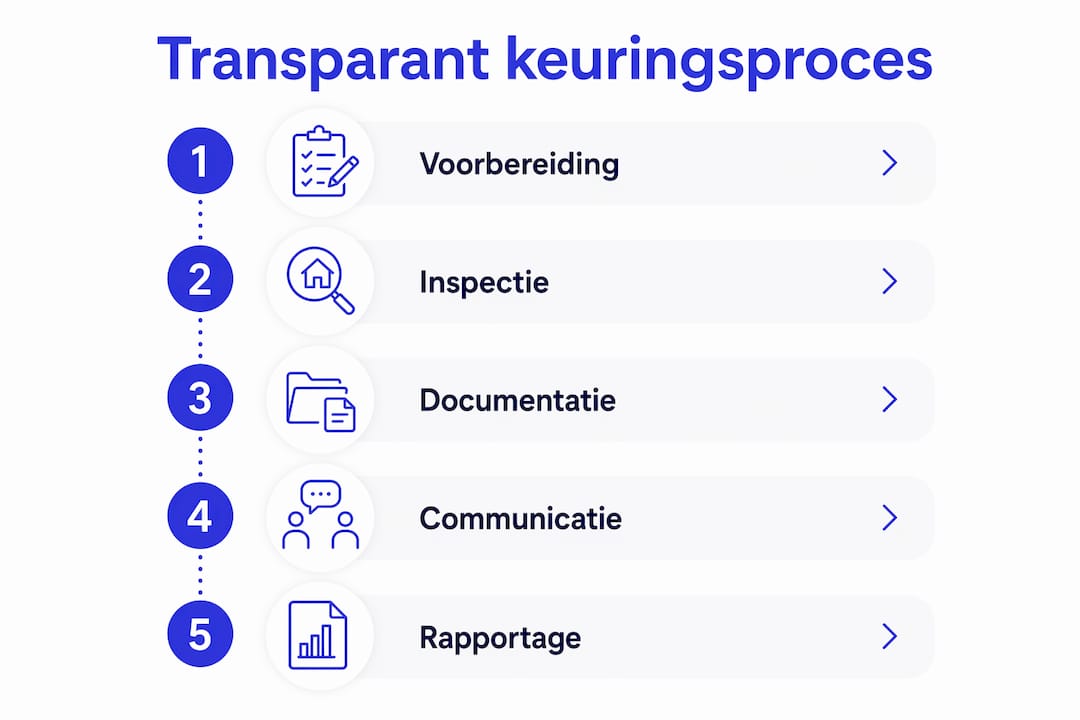 Overzichtelijke infographic met alle stappen van onze transparante keuringsprocedure