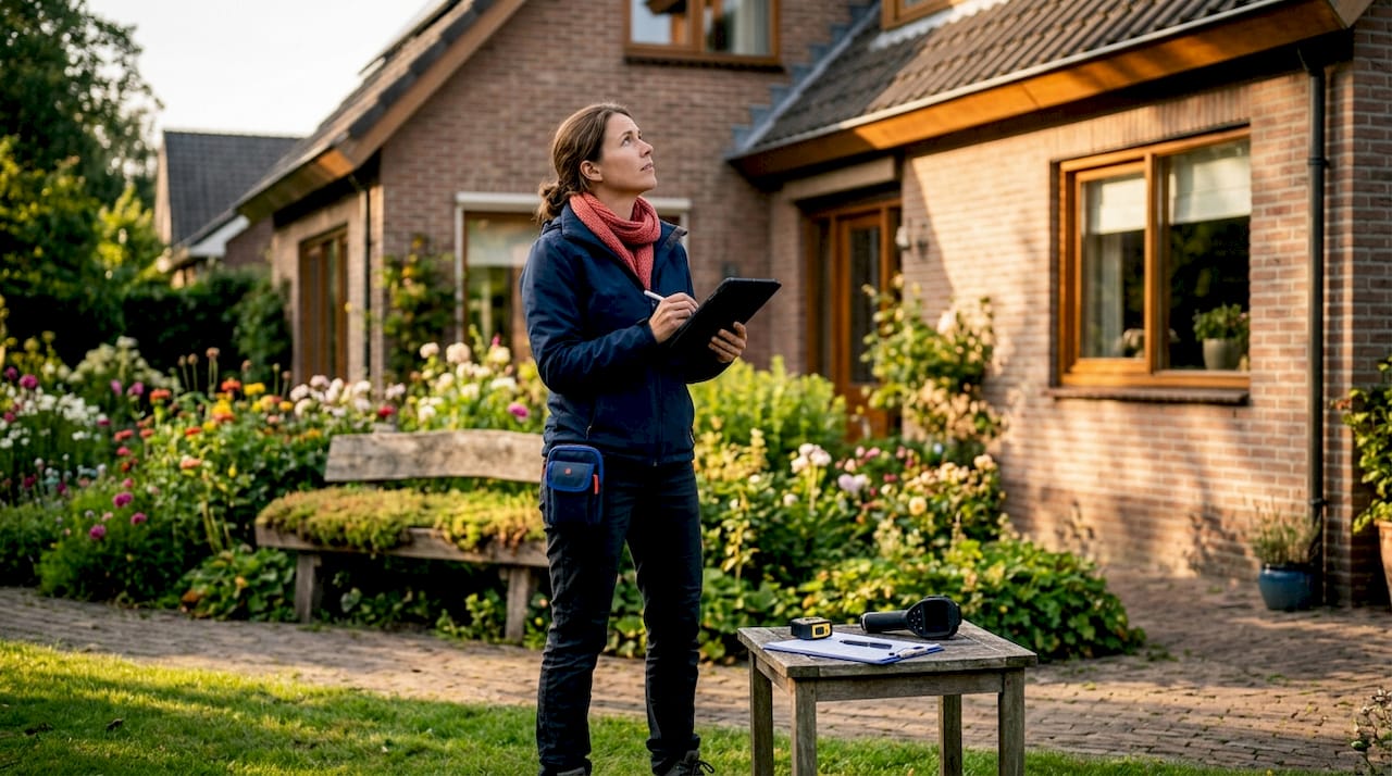 De energieadviseur loopt het huis na en legt alle relevante informatie vast.