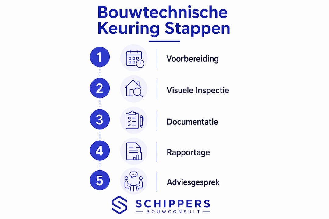 Overzichtelijke infographic: de verschillende stappen van een bouwkundige keuring helder in beeld