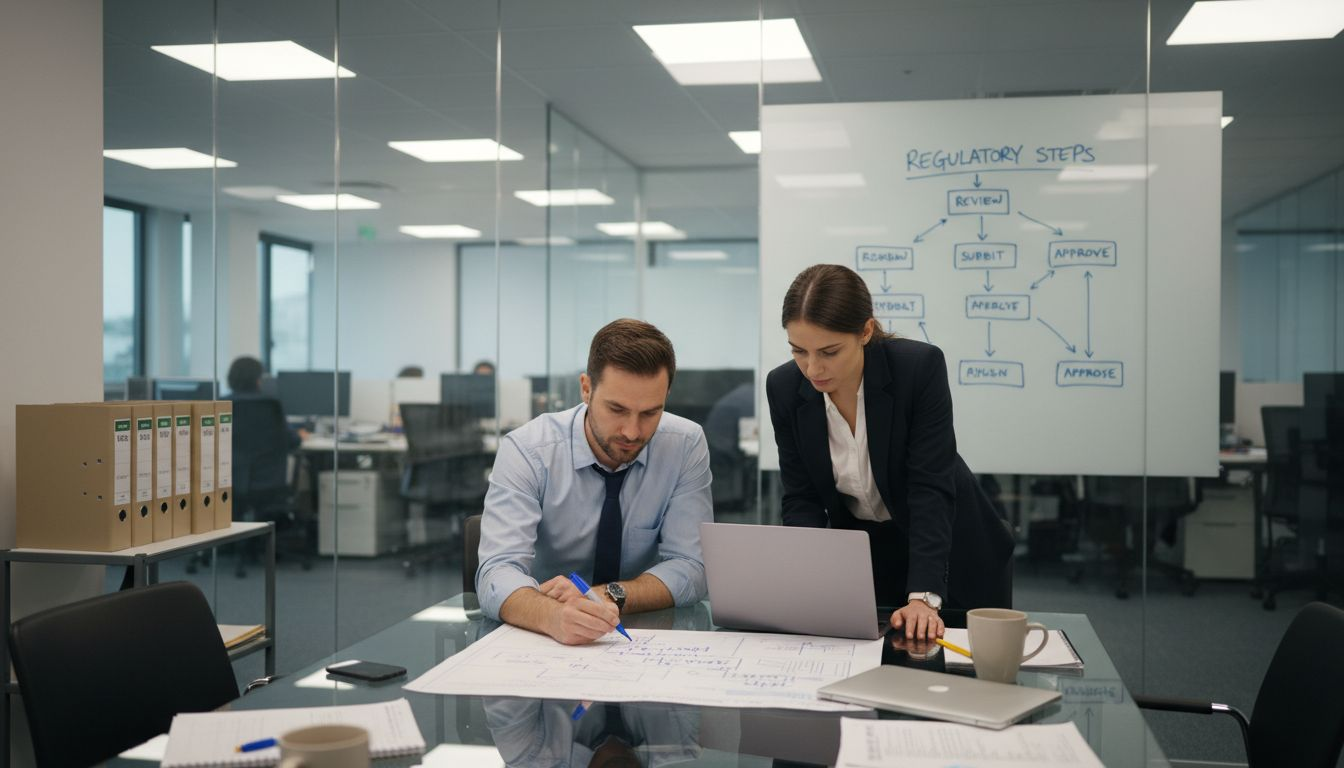 Team updating compliance workflow diagram together