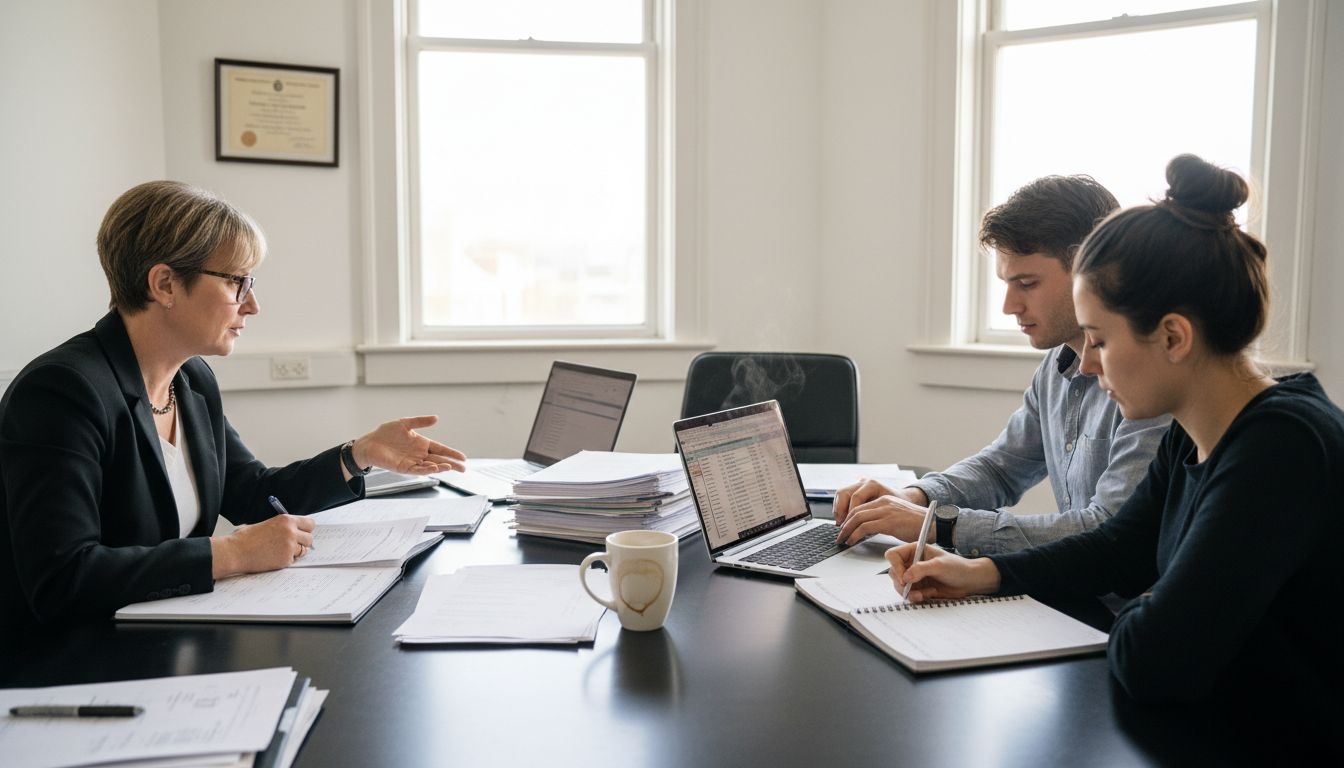 Compliance team meeting at conference table