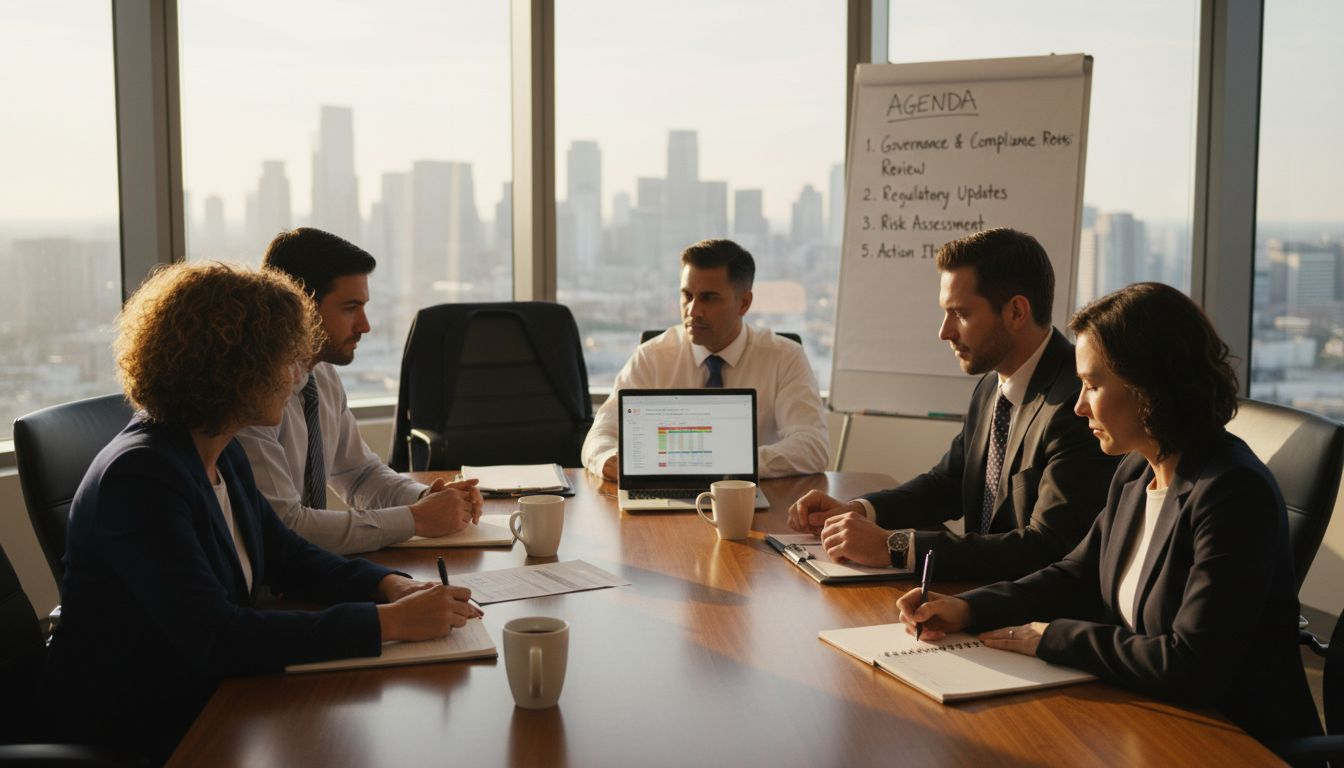 Corporate board in compliance meeting city office