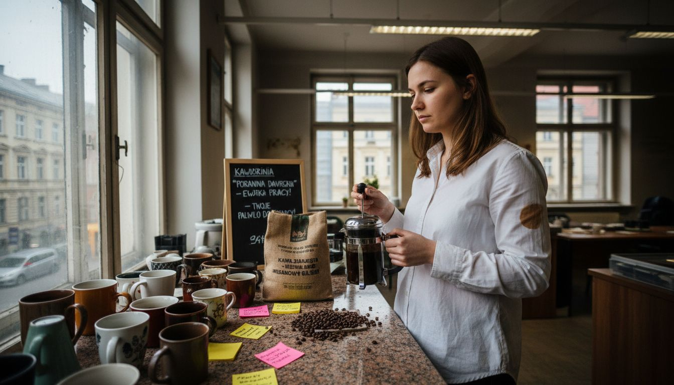 Kącik kawowy z różnymi sposobami przygotowania kawy