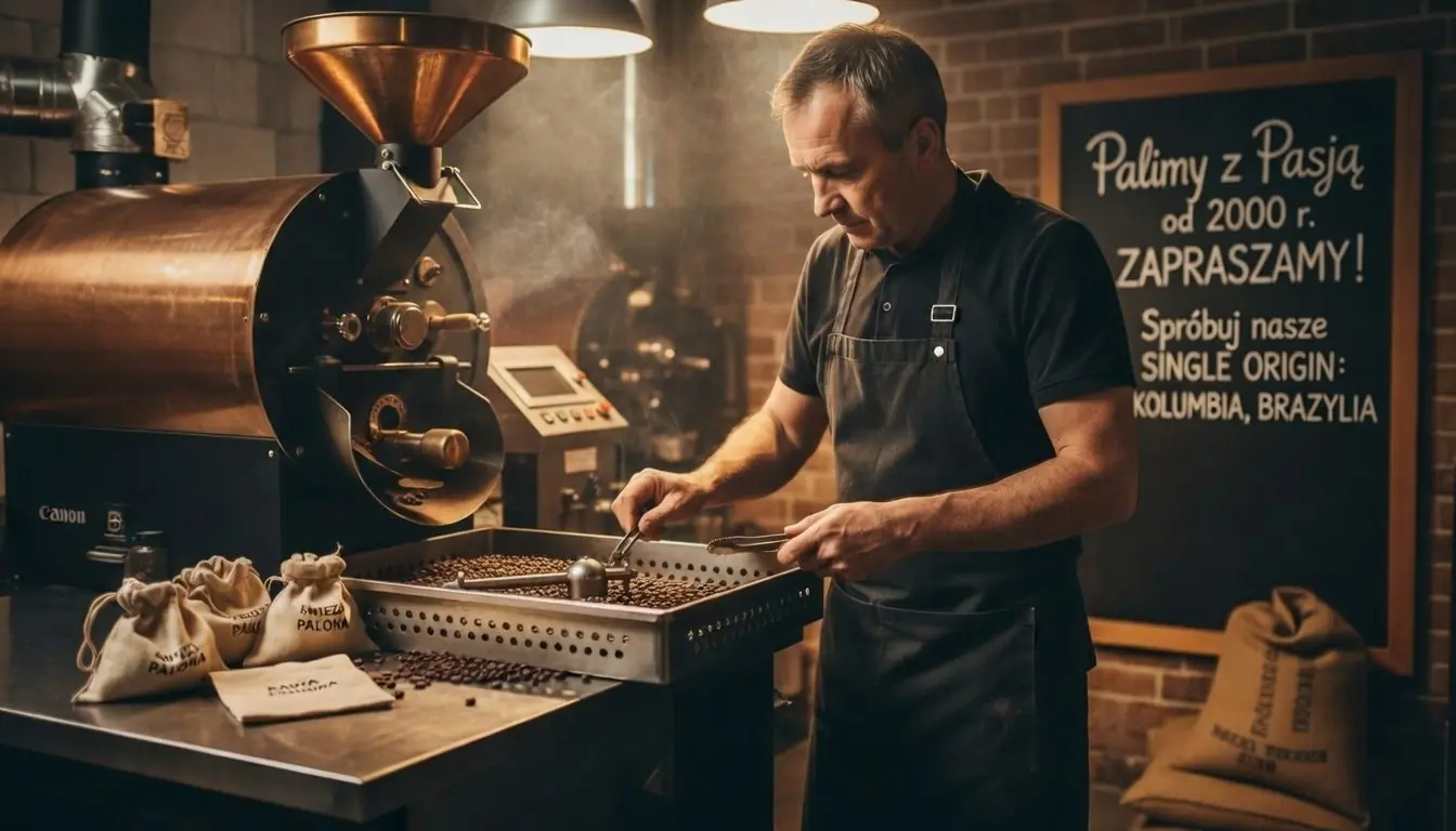 Palacz kawy ocenia świeżo wypalone ziarna, sprawdzając ich jakość i aromat tuż po procesie palenia.