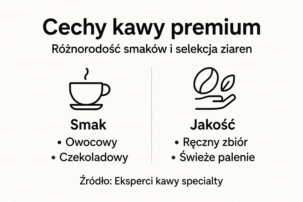 Infografika przedstawiająca, czym wyróżnia się kawa klasy premium