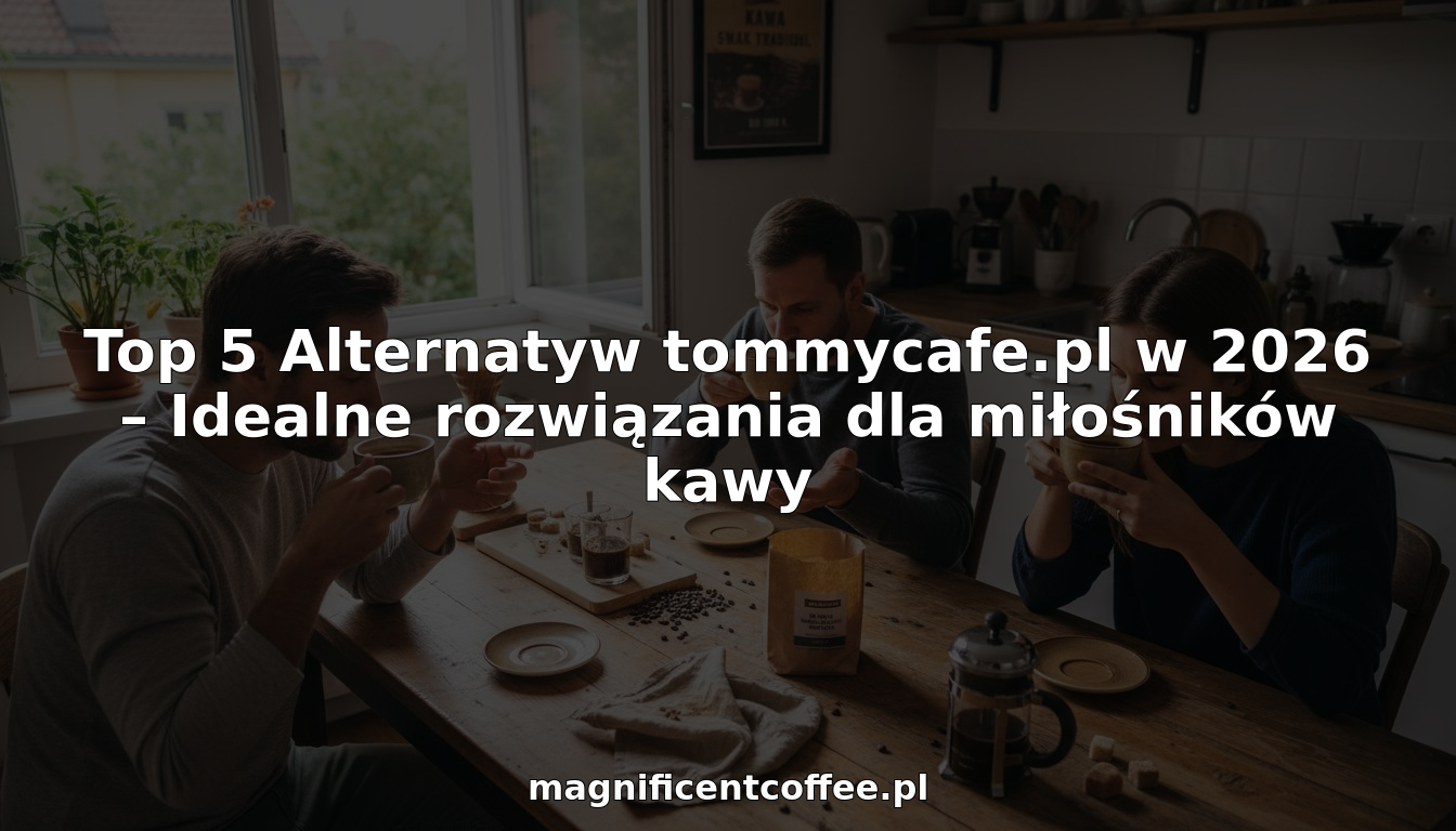 Miłośnicy kawy siedzą przy kuchennym stole i porównują różne rodzaje naparów, wymieniając się opiniami i smakując kolejne filiżanki.