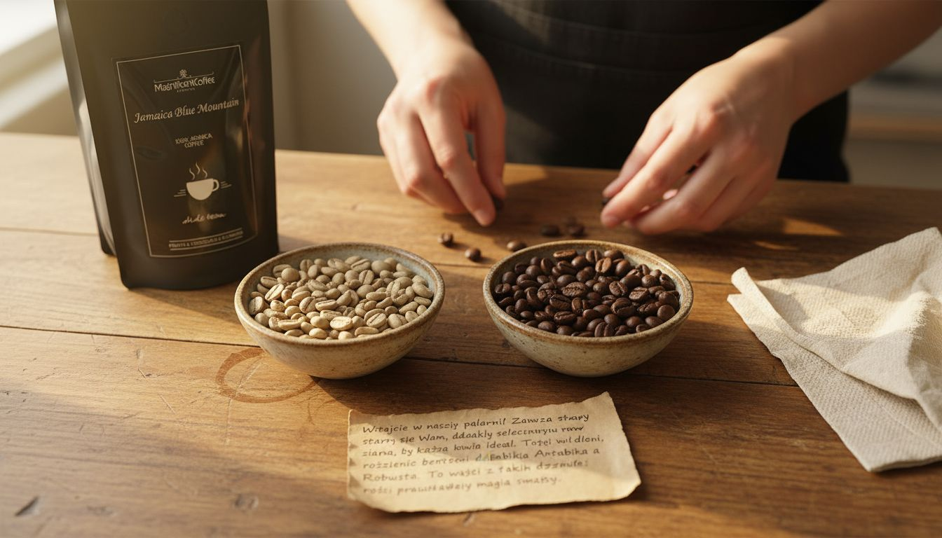 Porównanie ziaren kawy Arabica i Robusta – wszystko na jednym stole