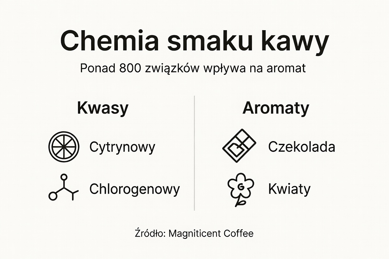 Infografika przedstawiająca skład chemiczny kawy