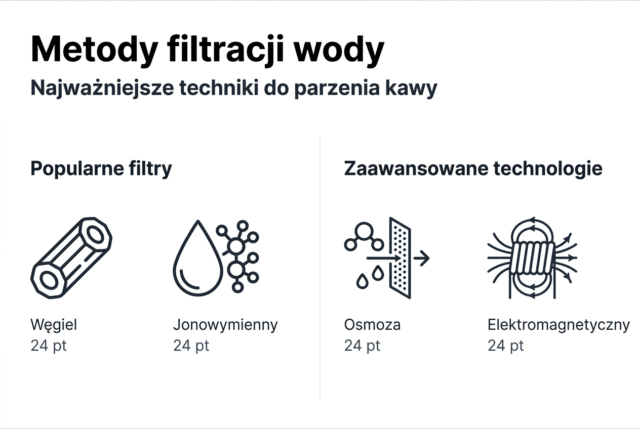 Przegląd metod filtrowania wody do parzenia kawy – infografika