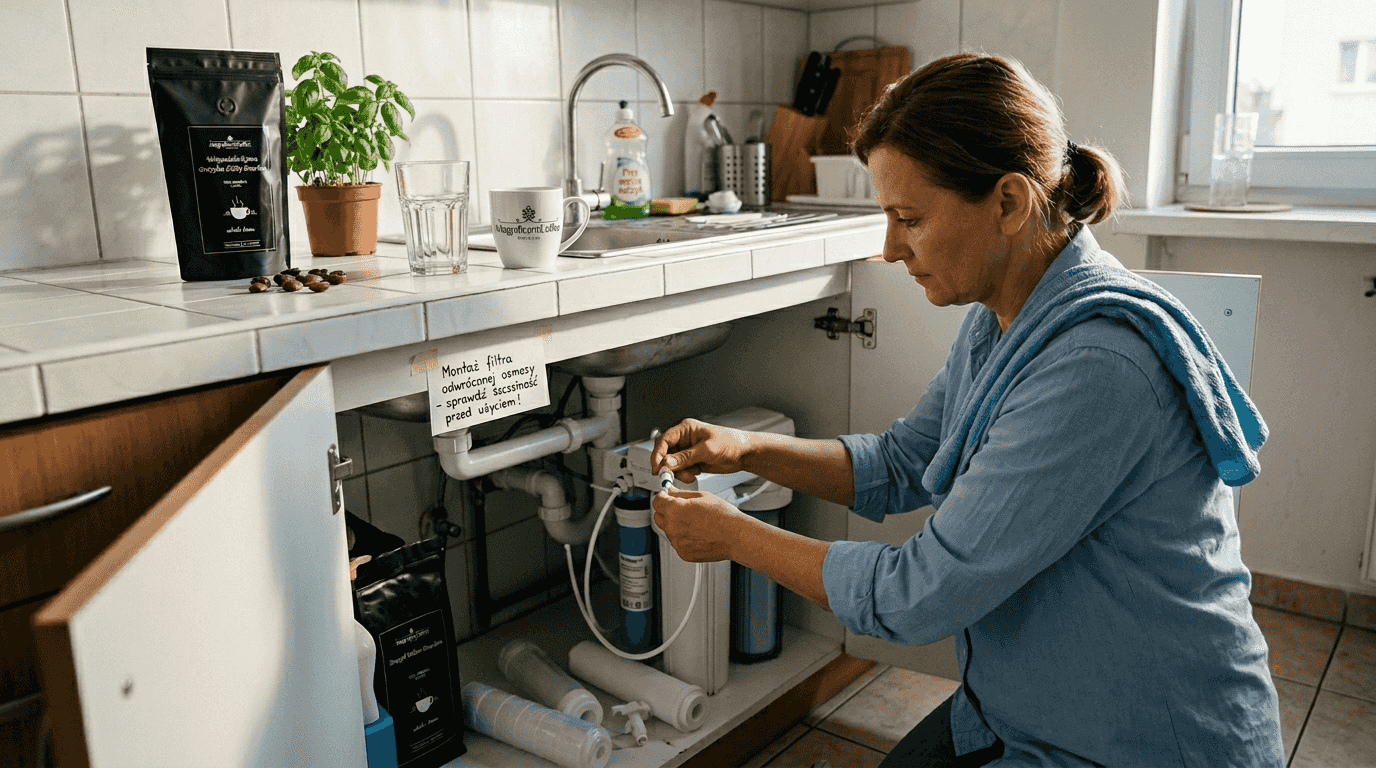 Kobieta montuje filtr do wody z odwróconą osmozą