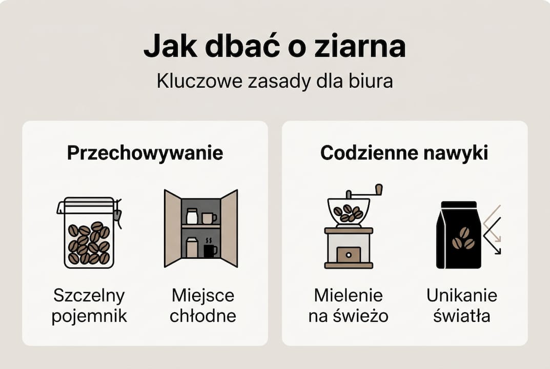 Infografika: jak prawidłowo przechowywać kawę w biurze