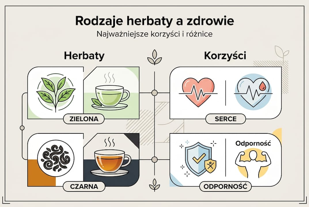 Przegląd najpopularniejszych rodzajów herbaty i ich wpływ na zdrowie – infografika