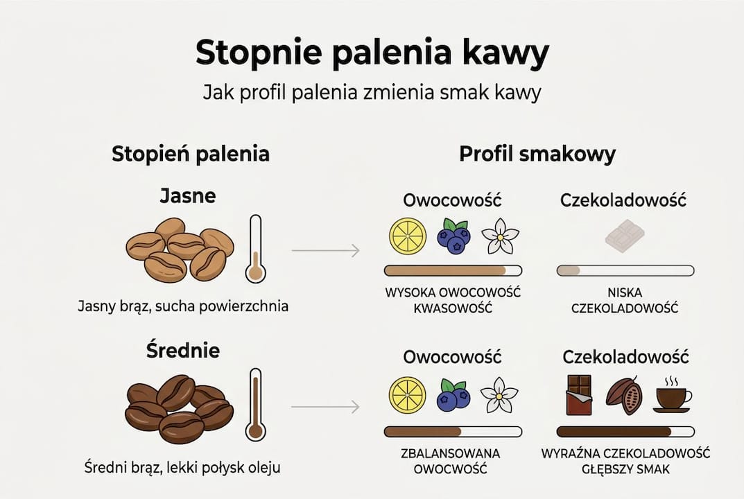 Infografika: stopnie palenia kawy a jej profil smakowy