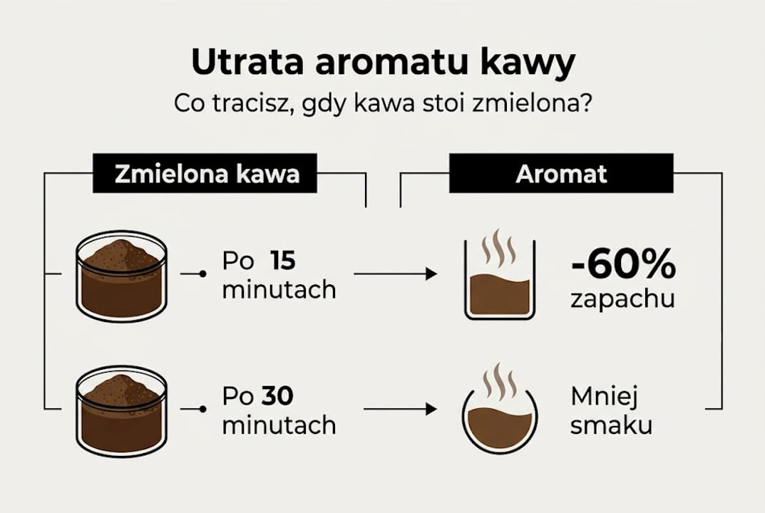Infografika: jak kawa traci aromat po zmieleniu