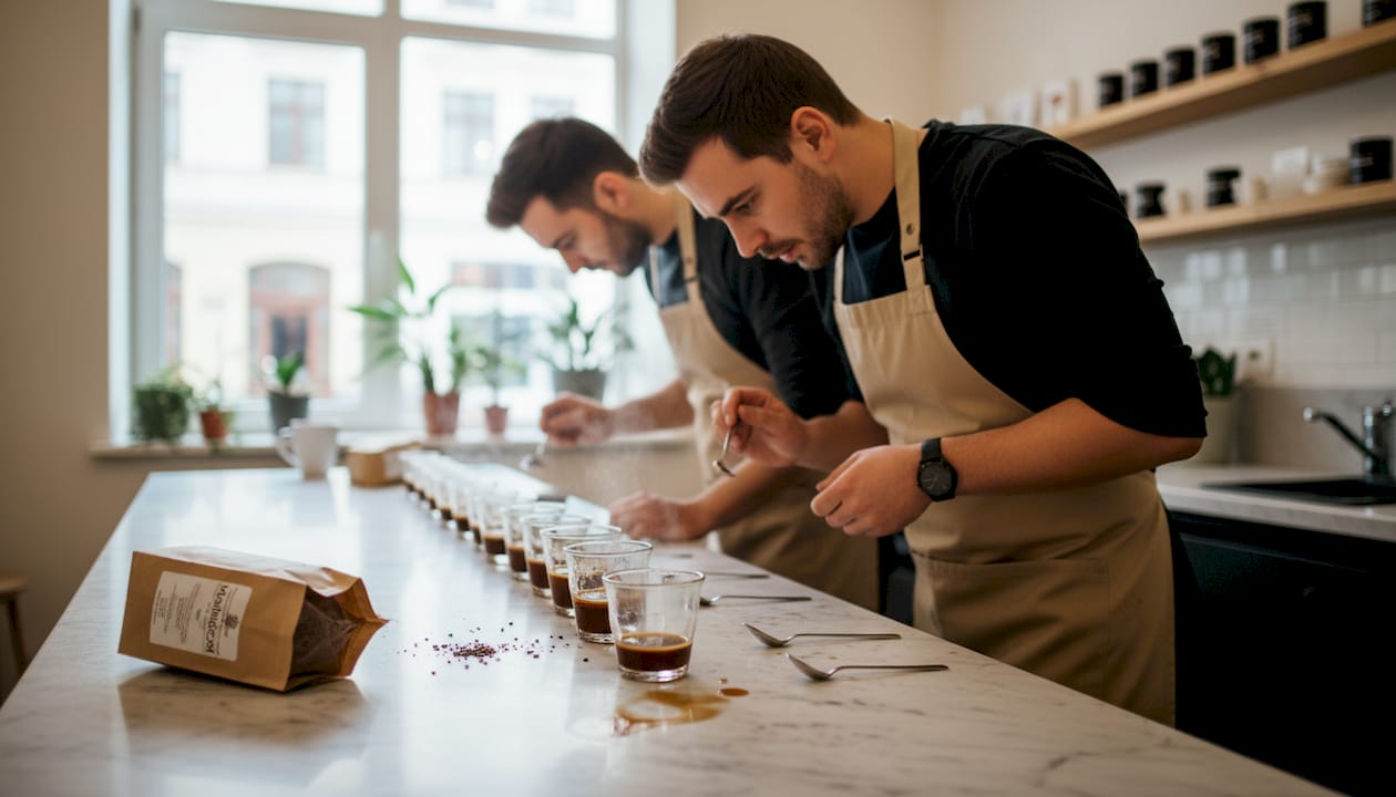 Barista oceniający aromat kawy podczas cuppingu