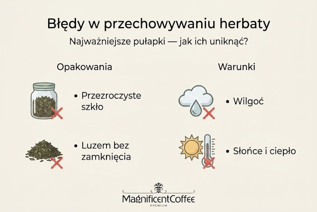 Infografika: Najczęstsze pułapki podczas przechowywania herbaty
