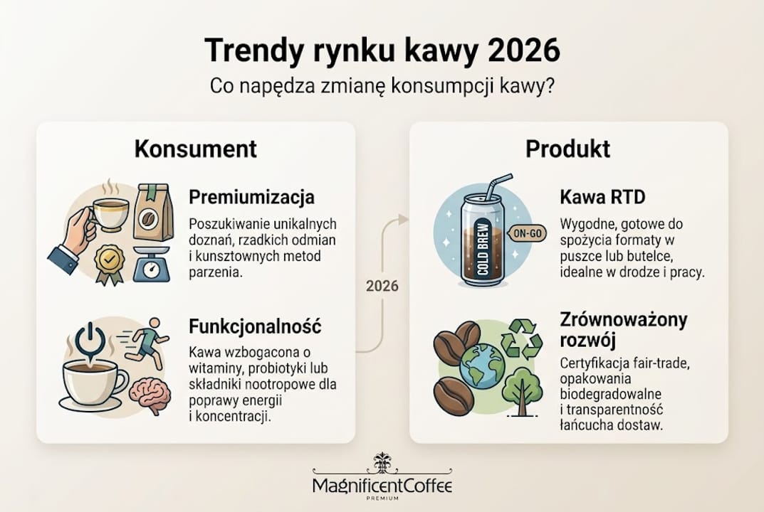 Infografika: najważniejsze trendy kawowe 2026 – preferencje konsumentów i nowe produkty