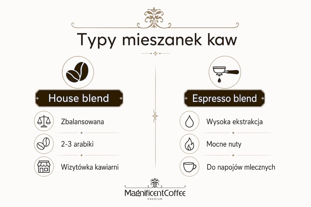 Przegląd graficzny różnych rodzajów mieszanek kawowych – porównanie najpopularniejszych blendów