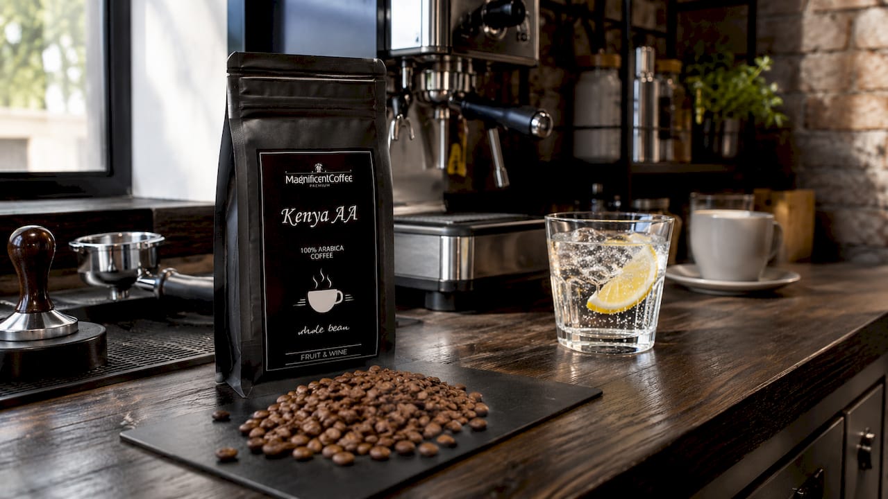 Jasno palona Arabika oraz składniki potrzebne do przygotowania espresso tonic
