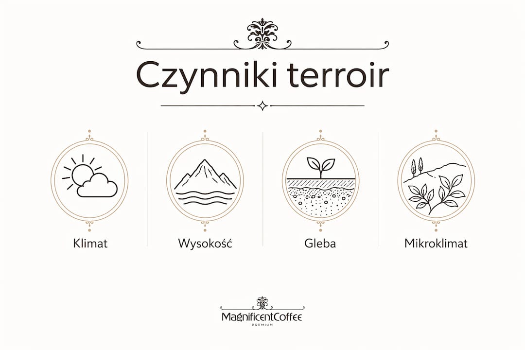 Infografika pokazująca, jak różne cechy środowiska uprawy wpływają na smak kawy