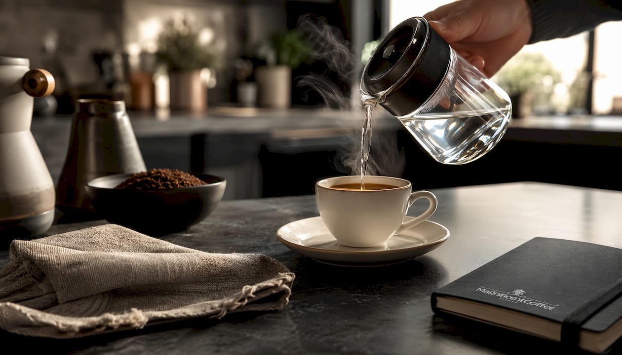 Klasyczna kawa americano, czyli espresso rozcieńczone gorącą wodą bezpośrednio w filiżance.
