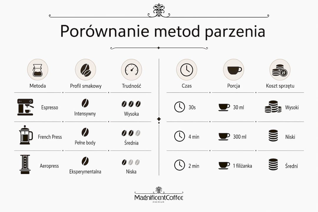 Przegląd różnych sposobów parzenia kawy w formie infografiki