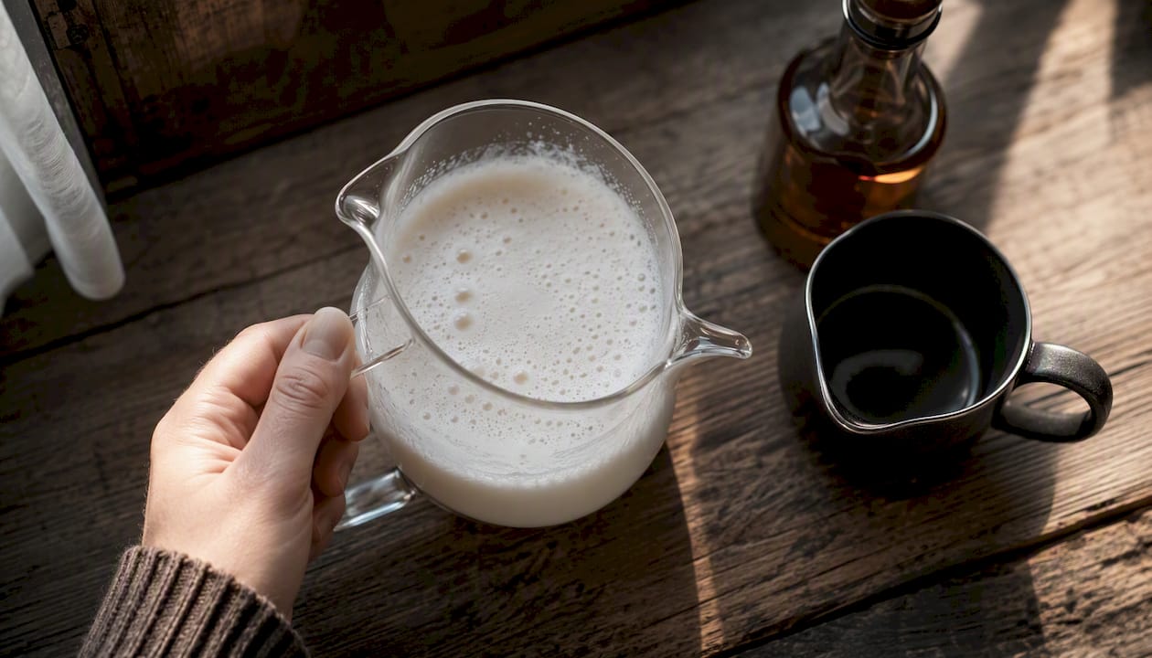 Spienianie mleka ręcznie za pomocą zaparzacza do kawy typu French press
