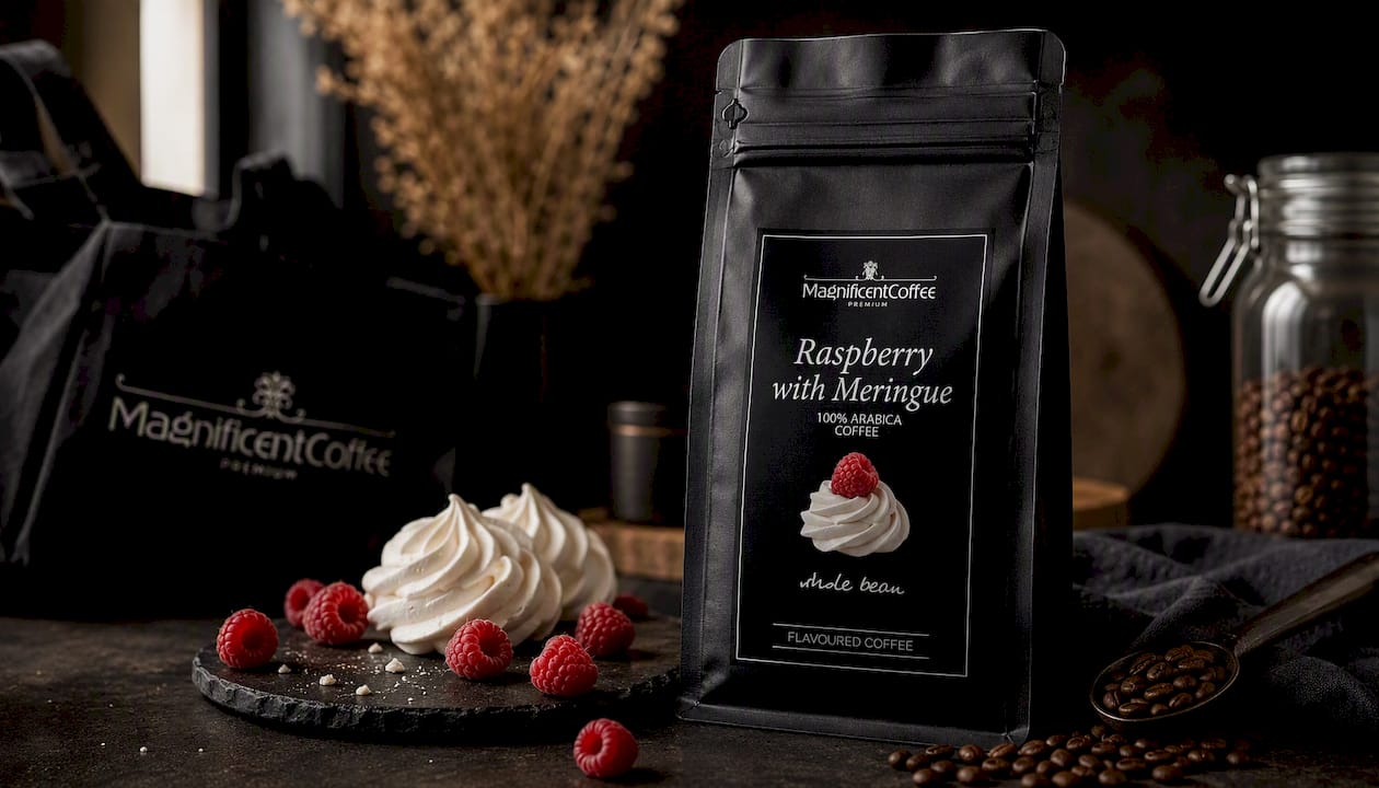 Raspberry with Meringue – kawa smakowa mielona malina z bezą 100% Arabica