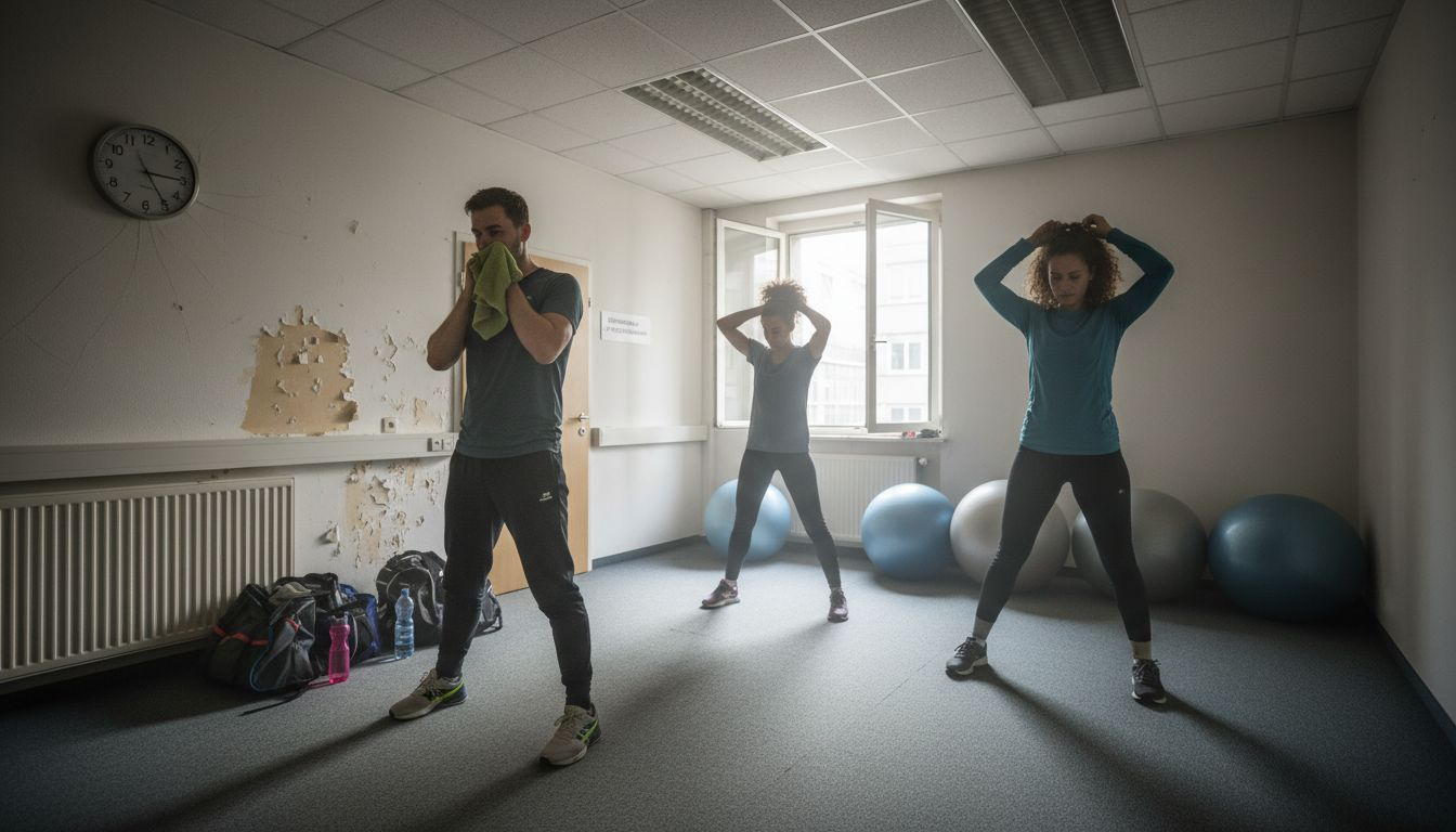 Büroangestellte schließen sich gemeinsam einem fitnesskurs an, um sich nach der arbeit fit zu halten.