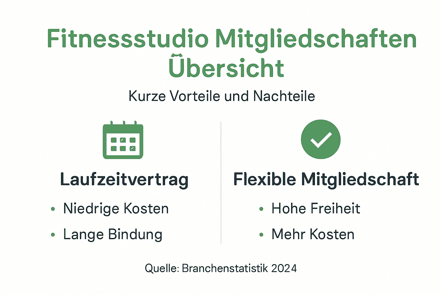 Die infografik gibt einen überblick über verschiedene mitgliedschaftsmodelle im fitnessstudio.