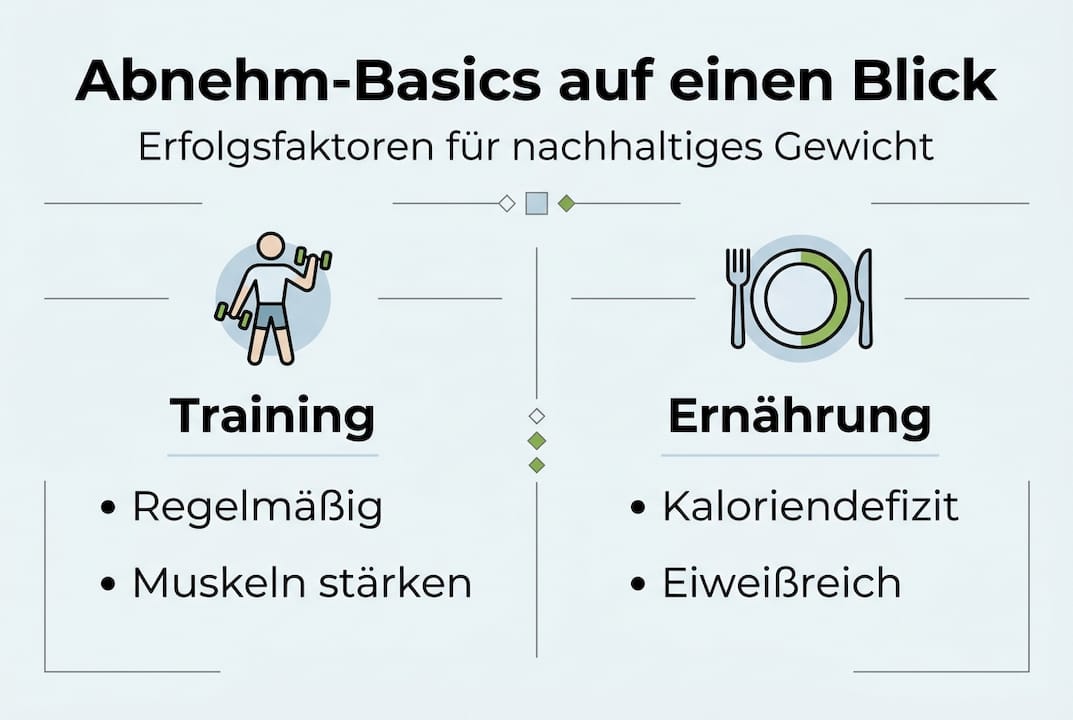 Diese infografik fasst die wichtigsten prinzipien für gesundes abnehmen übersichtlich zusammen.