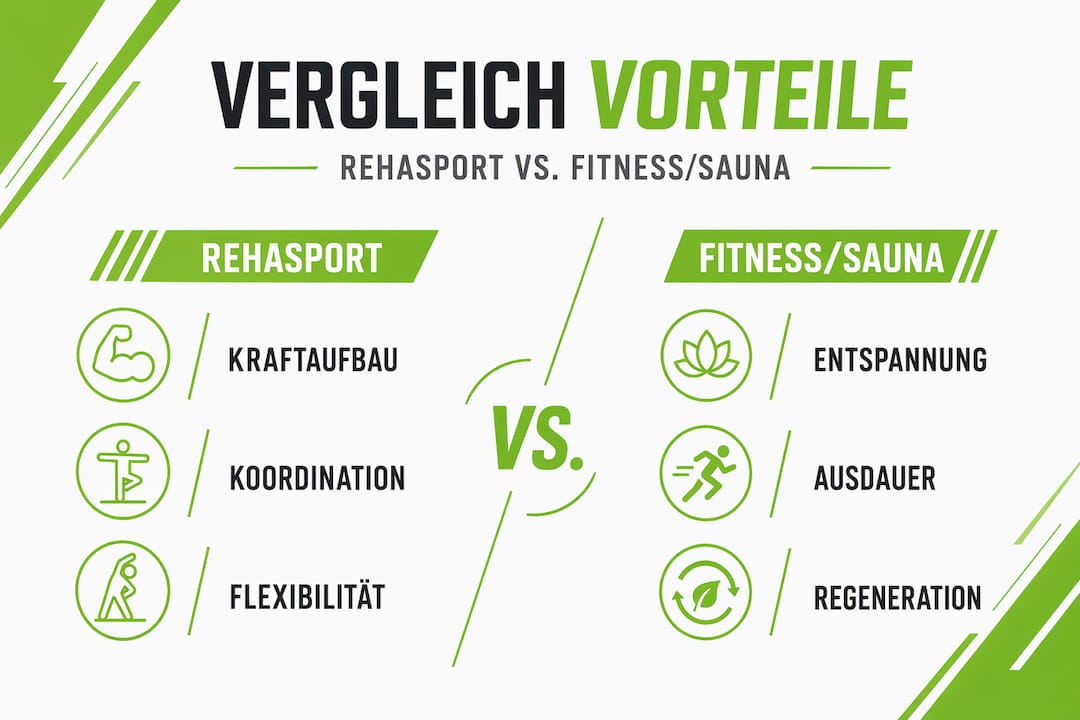 Infografik: rehasport vs. Fitness & sauna – die wichtigsten vorteile im vergleich