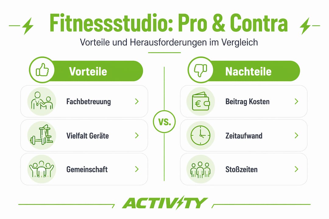 Warum Sollte Man Ins Fitnessstudio Gehen? Gründe, Die Überzeugen! 3 Infografik: pro und contra fitnessstudio
