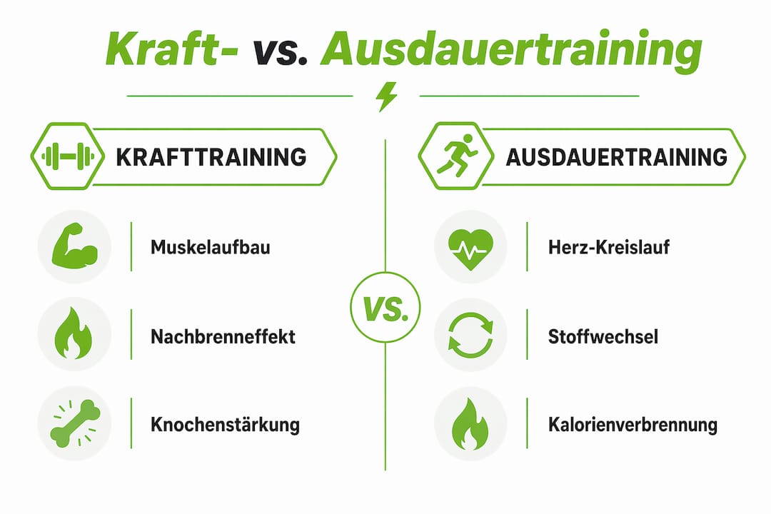 Was Ist Besser Krafttraining Oder Ausdauertraining? 3 Vergleichende infografik: krafttraining vs. Ausdauertraining auf einen blick