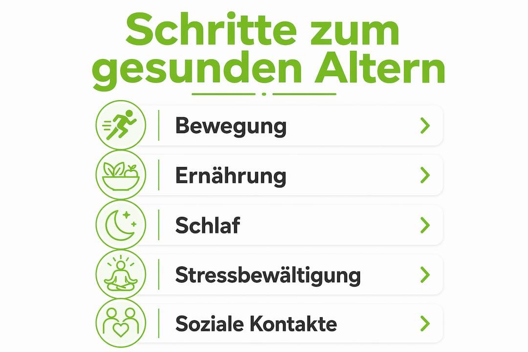 Grafik: fünf schritte für ein gesundes älterwerden