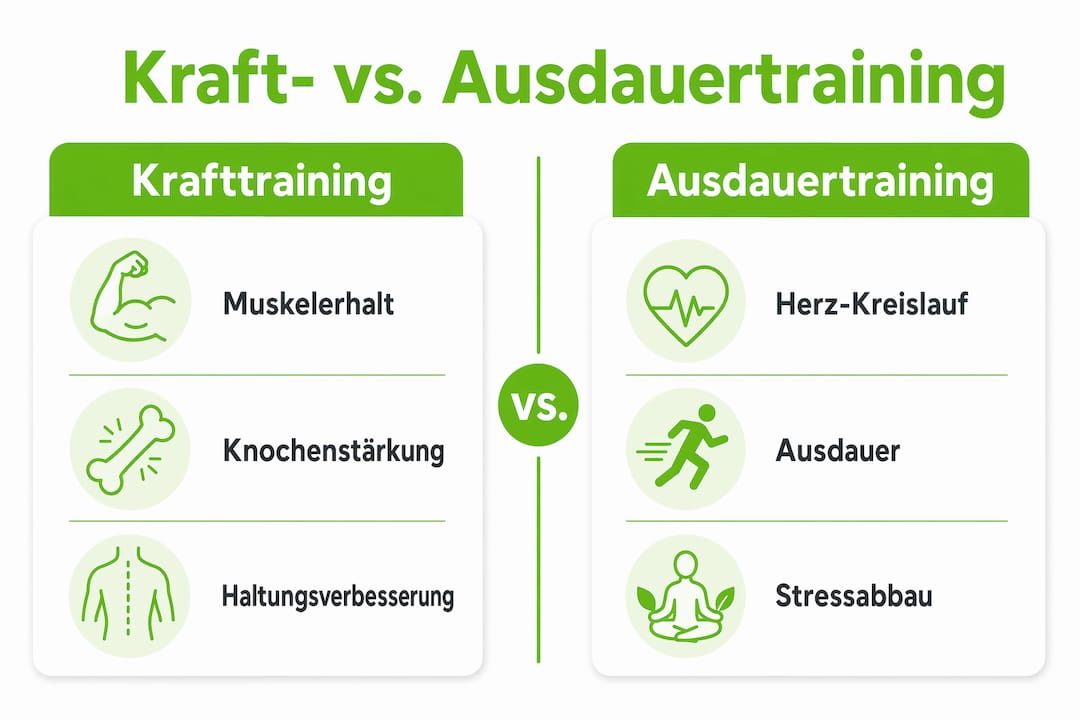 Infografik: die vorteile von krafttraining und ausdauertraining im direkten vergleich
