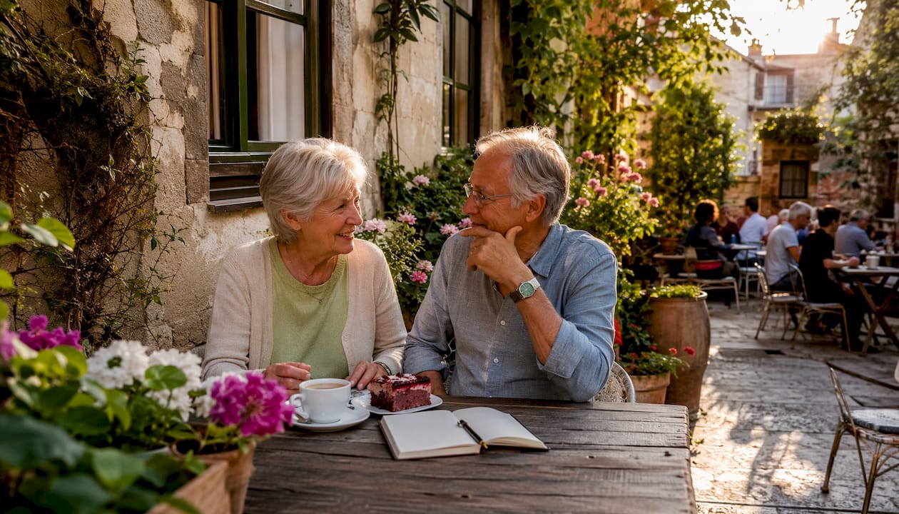 Gesund Und Fit Älter Werden: Dein Leitfaden 2026! 3 Ein älteres ehepaar sitzt gemütlich im café und unterhält sich angeregt.