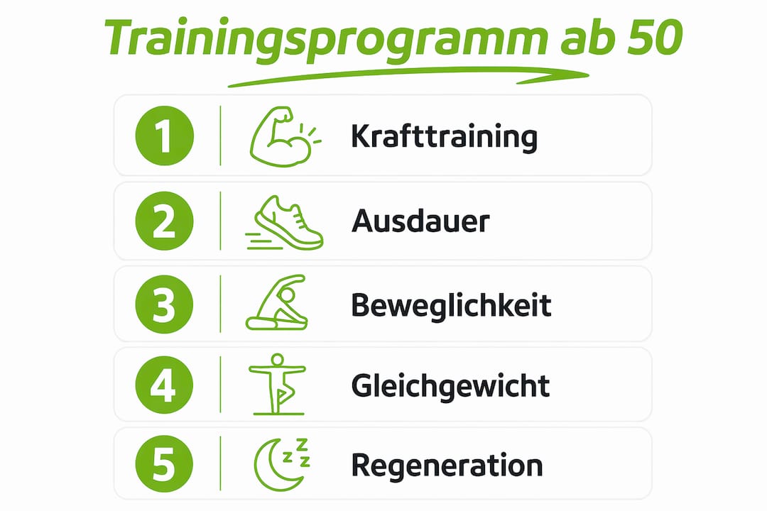 Wie Bleibe Ich Ab 50 Fit Und Gesund: Tipps Für Deinen Alltag! 5 Diese infografik zeigt ein speziell auf die bedürfnisse von menschen ab 50 zugeschnittenes trainingsprogramm – schritt für schritt erklärt.