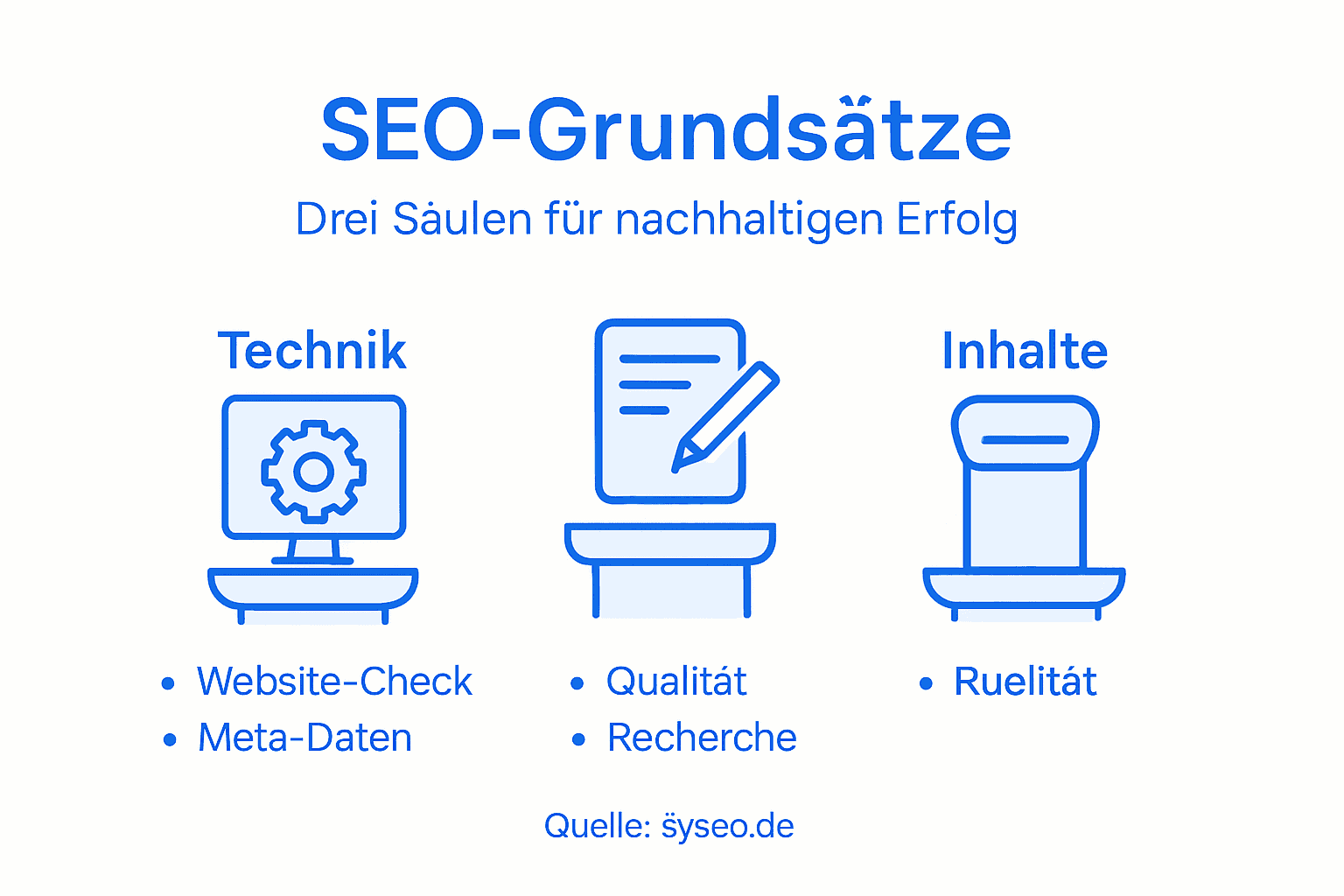 Die Infografik veranschaulicht die wichtigsten Säulen einer nachhaltigen SEO-Strategie und bietet einen kompakten Überblick.