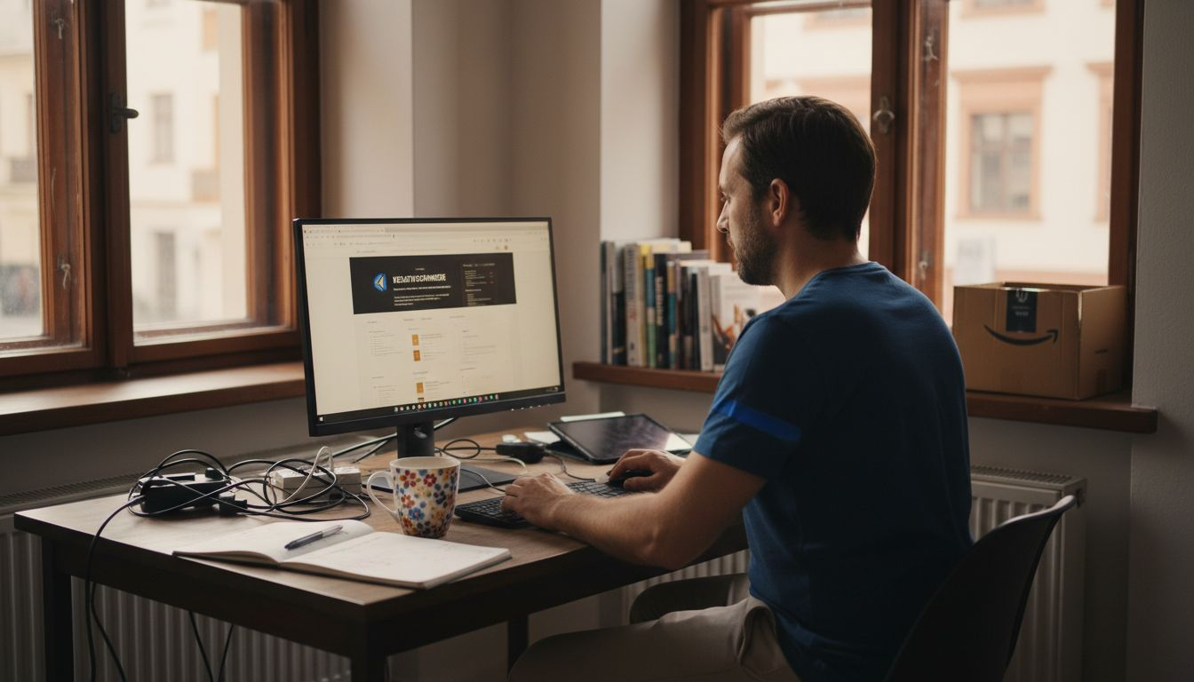 Ein Webdesigner gestaltet die Unternehmenswebsite gezielt so, dass sie für regionale Suchanfragen optimal gefunden wird.