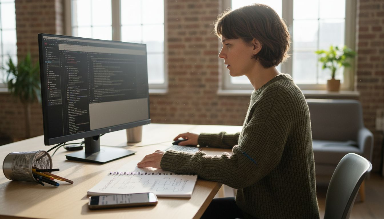 Eine Frau überprüft die technische Suchmaschinenoptimierung ihrer Website.