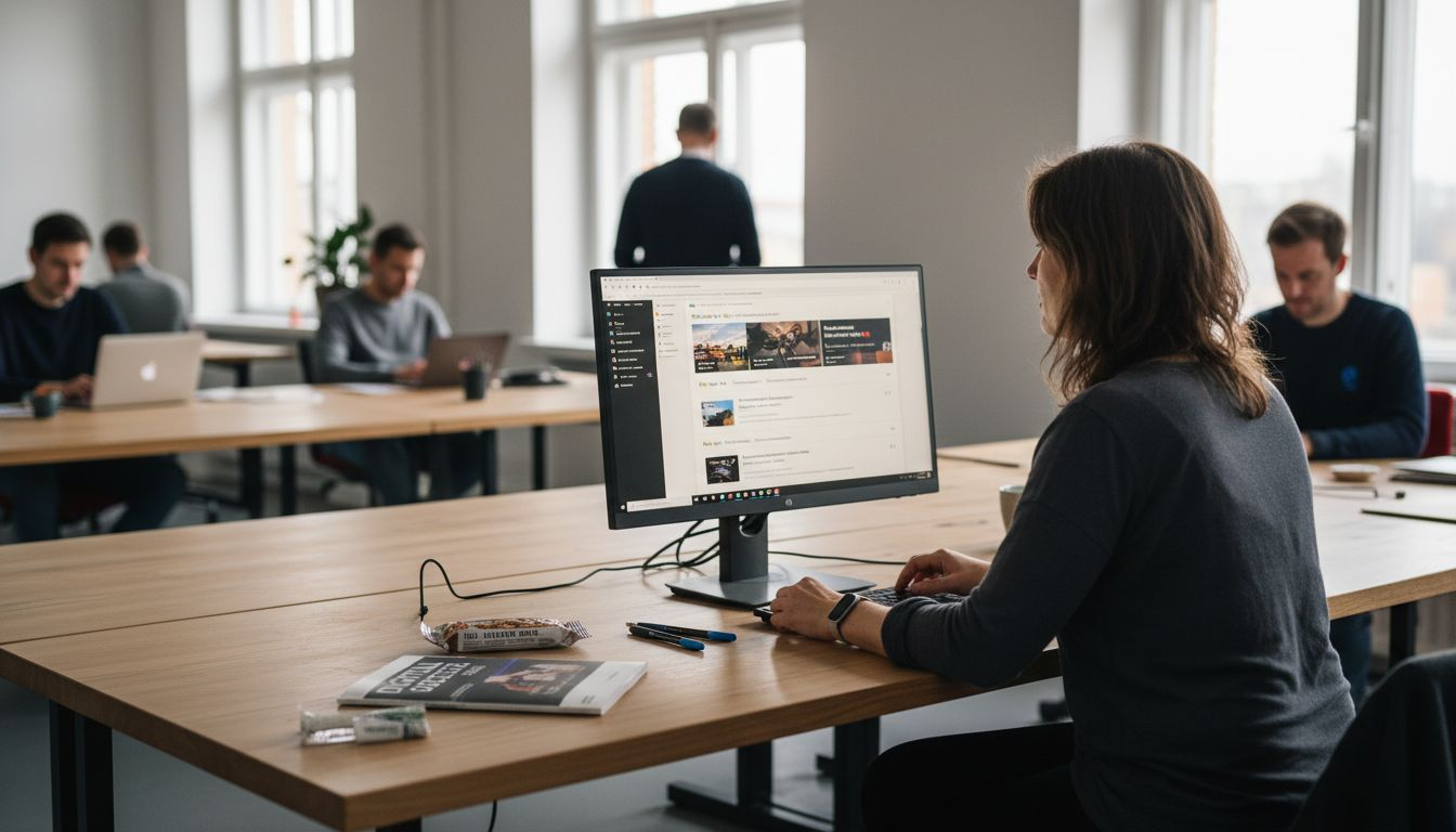 Eine Mitarbeiterin überprüft die Performance von bezahlten SEO-Anzeigen.