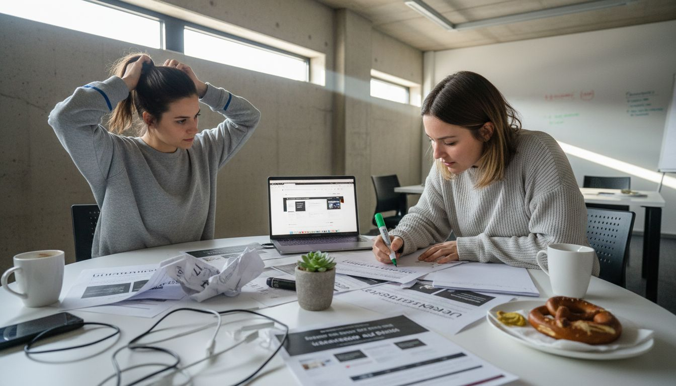 Das Team berät gemeinsam über mögliche Verbesserungen an den Inhalten der Webseite.