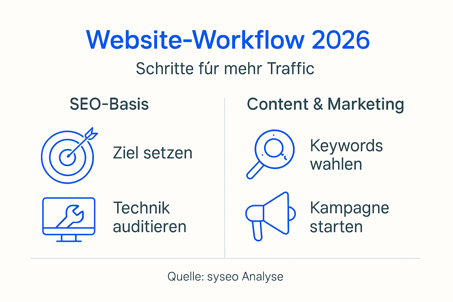 Schritt-für-Schritt-Infografik: So läuft der Website-Workflow 2026 ab