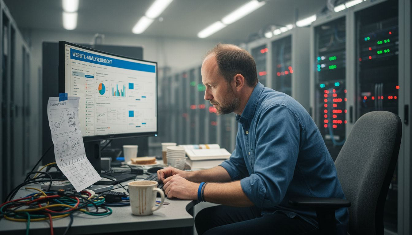 Ein IT-Manager prüft die aktuellen Analysedaten direkt am Server-Arbeitsplatz.